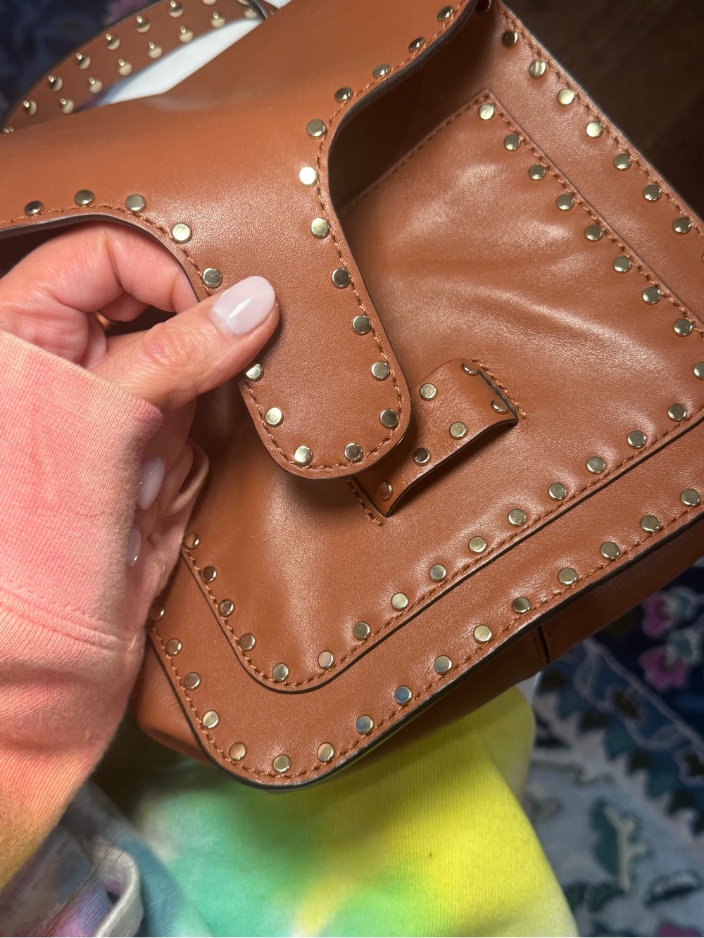NEW Rebecca Minkoff Brown Studded Leather Crossbody Bag Purse Gold grommets - Picture 8 of 9